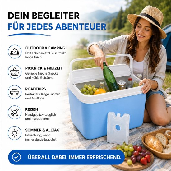 Koelbox - Koeltas Thermobox - Buitenactiviteiten - Inclusief koelelement - 15 liter - Blauw — afbeelding 3