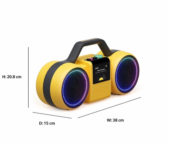 PHILIPS Moving Sound The Roller TAMS60Y/00 - Draagbare speaker, 60W RMS, Bluetooth 5.5., Auracast, USB, 24 uur afspeeltijd, IP67 waterdichtheid, kan als powerbank gebruikt worden - Geel van Philips — afbeelding 2