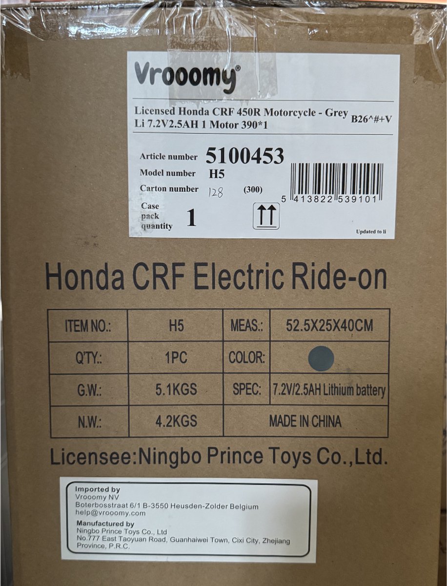 Honda CRF450 Elektrische Kindermotor 1 tot 3 jaar – Officieel Gelicentieerde Crossmotor met 3 Wielen voor Extra Stabiliteit – Li-ion Kindermotor met Claxon & Automatische Rem – Grijs — afbeelding 9