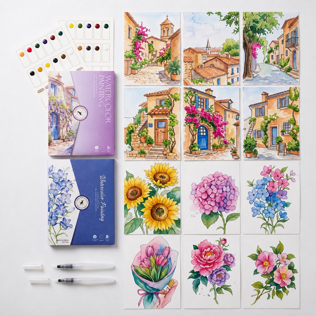 Aquarel Deluxe Set Inclusief Tools | Aquarel Schetsboek Aquarelpapier | Waterverf Boek Papier | Aquarel Starterspakket Verf Startersset | Waterverf Werkboek voor Volwassenen | Schilderset Hobbypakket