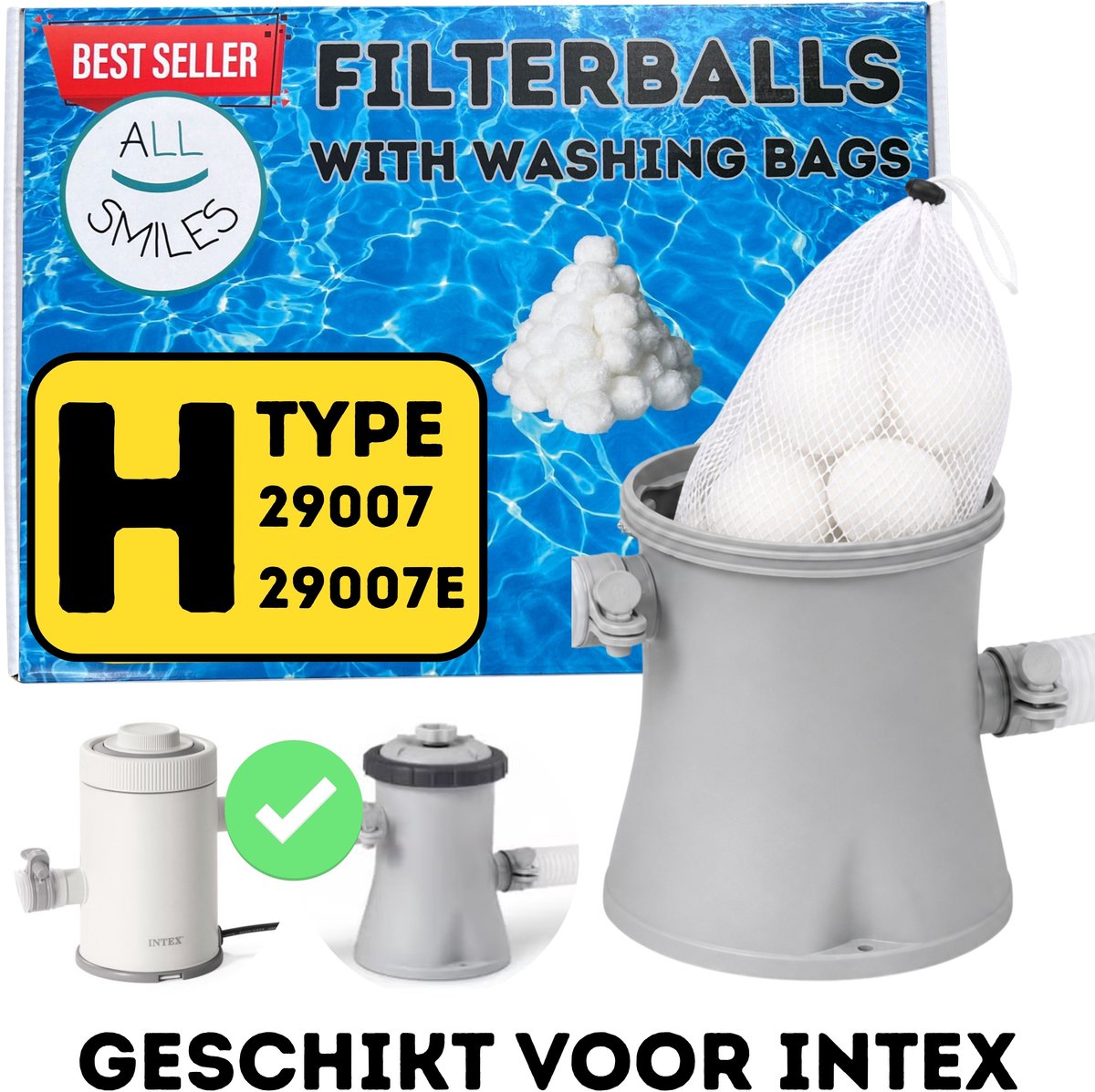 Zwembadfilter H - Geschikt voor INTEX H | Filterbollen Poolfilter | Type H Filterpatroon Kinderzwembad | All Smiles Cartridge