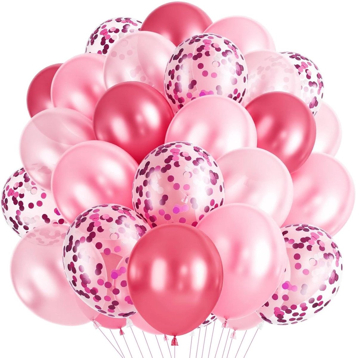 Ballonnen Roos Roségoud Set, 60 Stuks Hot Pink Metallic Heet Roze Latexballonnen Met Confettiballonnen Voor Bruiloft, Verjaardag, Babyshower, Baby Shower, Doop En Verjaardagsdecoratie