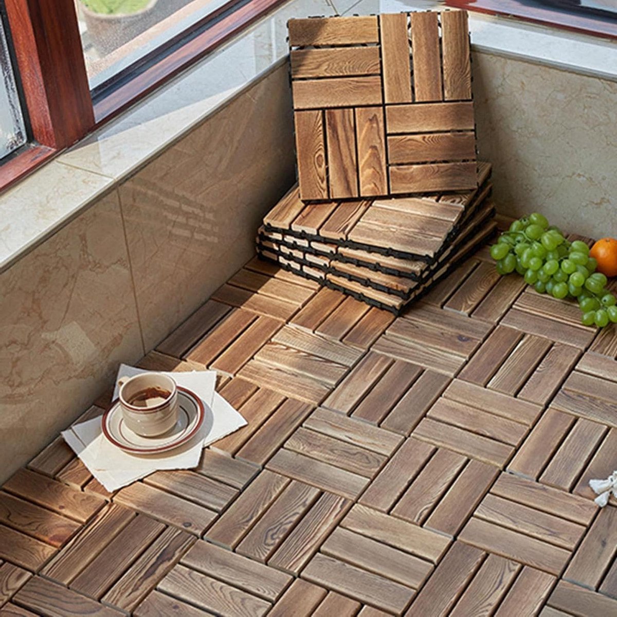 Houten Terrastegels - Houten Vloeren - Buiten Leven - In elkaar grijpend Systeem - 30x30cm 10 Stuks - Natuurlijk Hout
