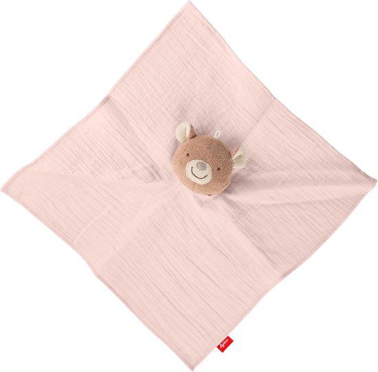Knuffeldoek beer - Babyspeelgoed mousseline - Troosten en knuffelen - Zacht katoen geborduurd gezicht - 32 x 24 cm - Roze — afbeelding 2