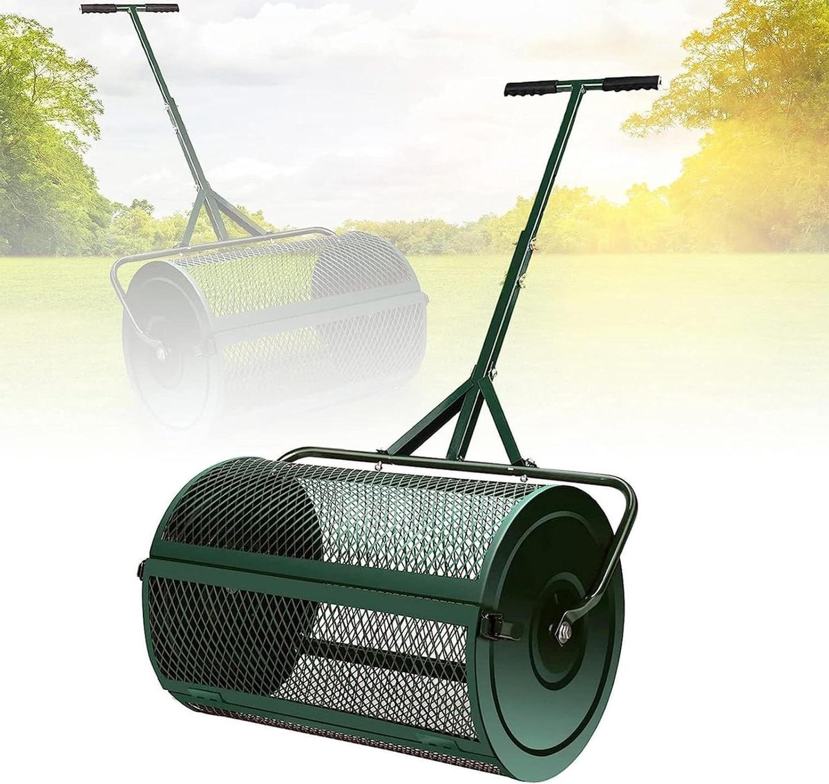 Turfmolm Compost Strooier, Lichtgewicht Metaalgaas Meststrooier Met Verstelbare T-Greep Voor Planten En Zaaien, Gazon En Tuin,Green-Separate32x60cm