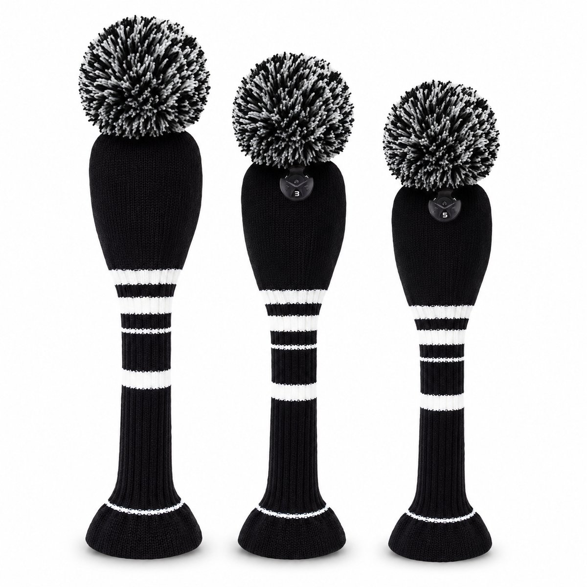 Golf Club Headcover Zwart-Wit Streep- Knitted Wool - Golfclub Covers - Headcovers- Golf Spullen