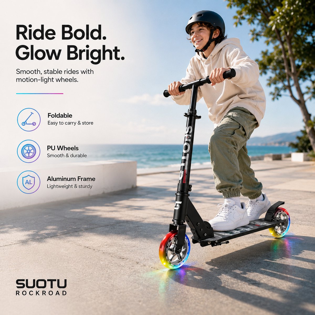 Suotu Kinderstep - 145mm Lichtgevende Wielen - Step - Speelgoed Jongens/Meisjes - Max stuurhoogte: 85 cm - Aluminium - Zwart — afbeelding 8