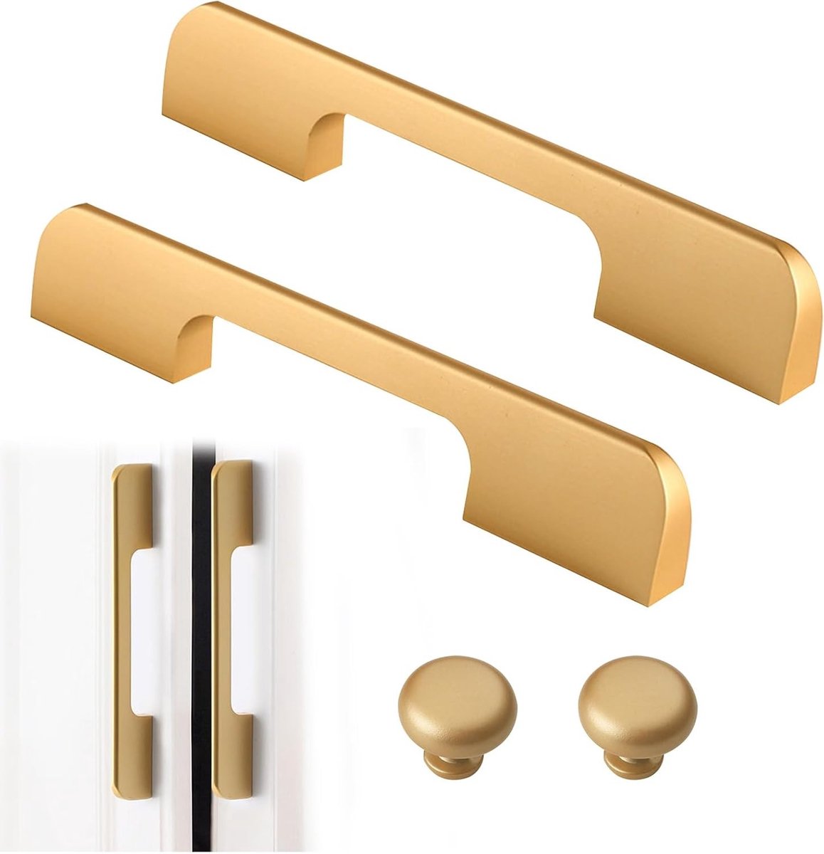 4 Stuks Keuken Kastgrepen 145mm, Gouden Deurgrepen voor Keukenkasten, Aluminium Ladeknoppen, Vierkante en Ronde Handgrepen voor Kasten en Lades