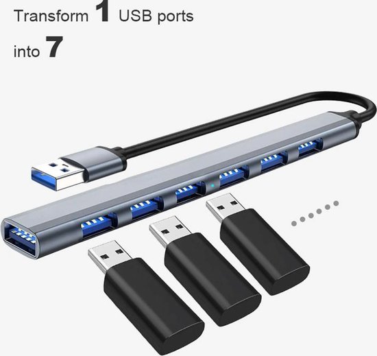 USB Hub - Poorten Uitbreider - Apparaten Koppelen - 7 Gelijktijdige Poorten - 5 Gbps Snelheid - Zilver — afbeelding 5