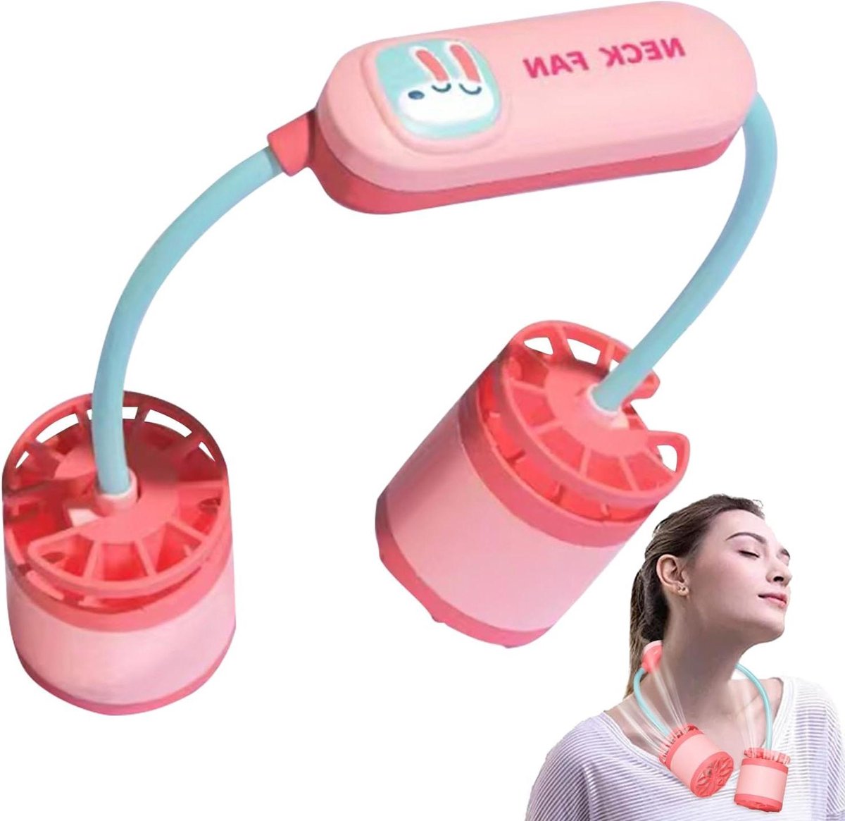 Nekventilator - Persoonlijke ventilator - Koel en comfortabel - Dubbele luchtstroom - 19x5.4x29cm - Roze