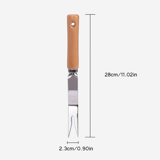 Hand Onkruidvork - Tuingereedschap Verwijderaar - Onkruid Wieden - Roestvrij Staal - 30 cm Lengte - Hout — afbeelding 4