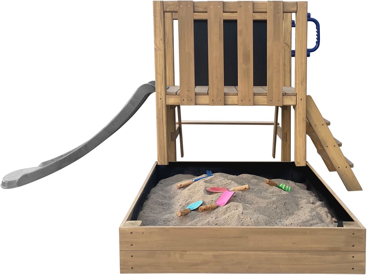 AXI Leah Mini Speeltoren met Zandbak en Picknicktafel – Grijze Glijbaan – Met Krijtbord – FSC hout – Klein speeltoestel voor de tuin / buiten — afbeelding 2