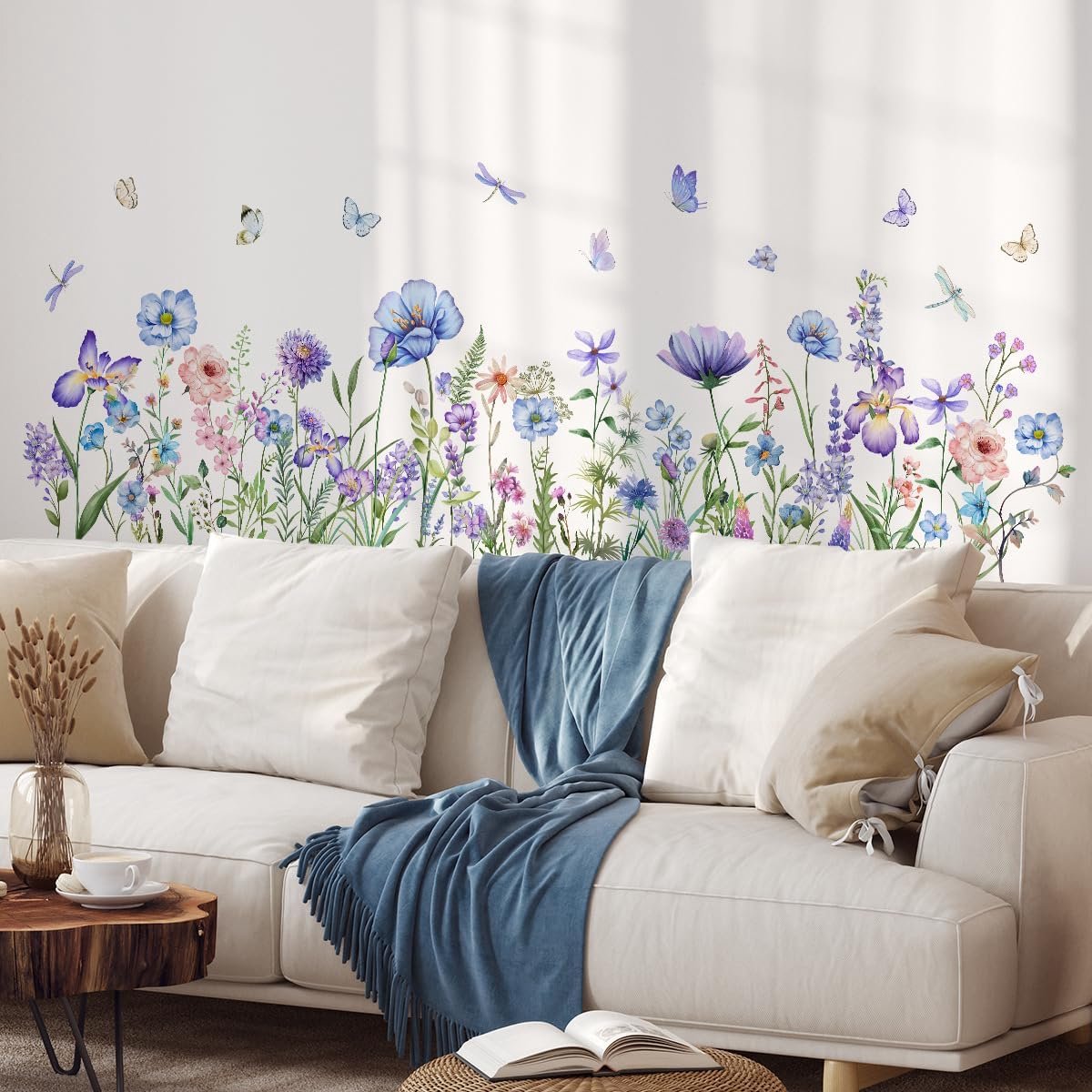 Paarse Bloemen Muurstickers - 2 Stuks (30x90cm) - Zelfklevende muurstickers - Verwijderbare Vinyl Muurschilderingen - Peel and Stick Decoratie voor Meisjeskamer, Woonkamer, Kinderkamer | Cyslmuk®