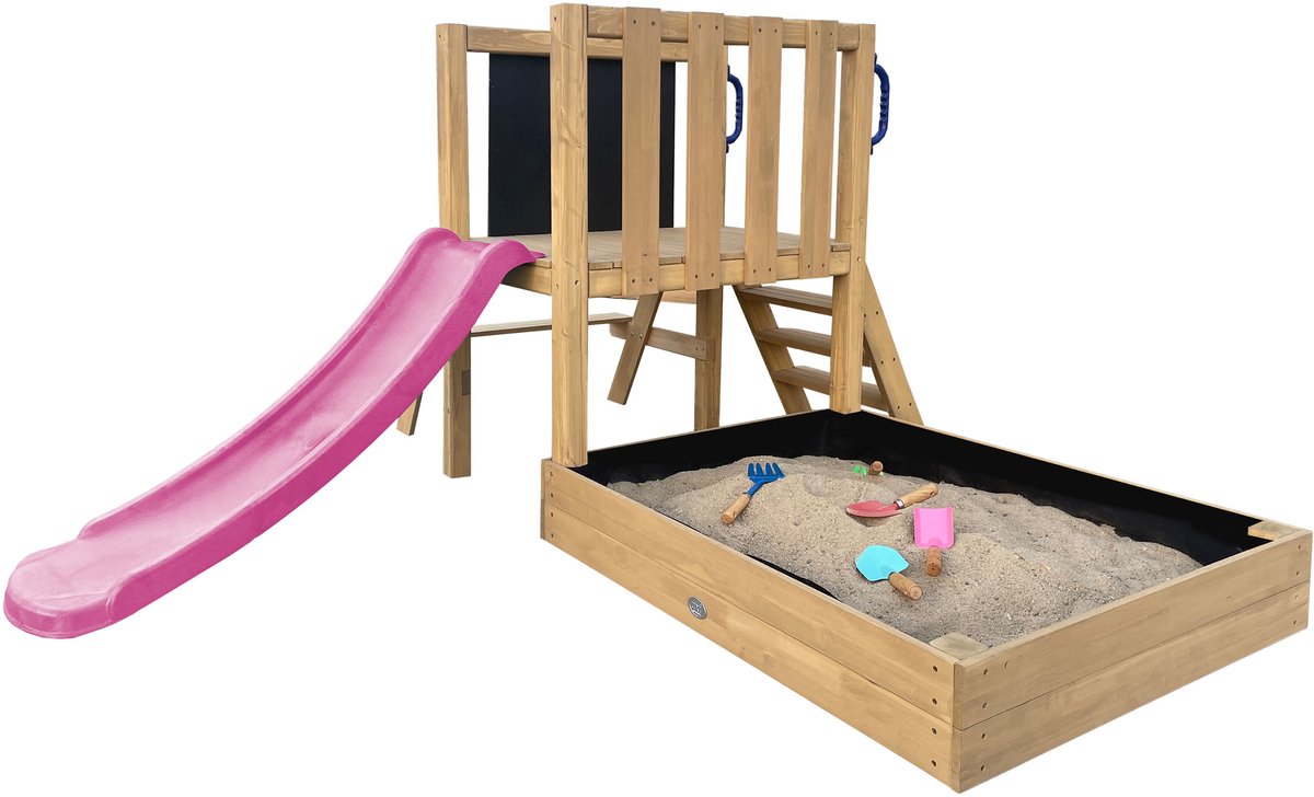 AXI Leah Mini Speeltoren met Zandbak en Picknicktafel – Paarse Glijbaan – Met Krijtbord – FSC hout – Klein speeltoestel voor de tuin / buiten — afbeelding 2