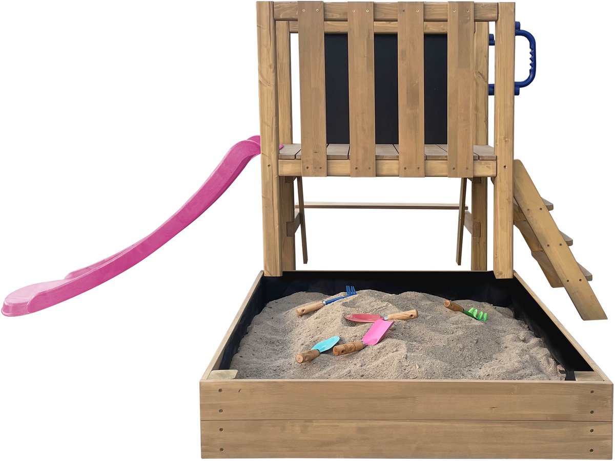 AXI Leah Mini Speeltoren met Zandbak en Picknicktafel – Paarse Glijbaan – Met Krijtbord – FSC hout – Klein speeltoestel voor de tuin / buiten — afbeelding 3