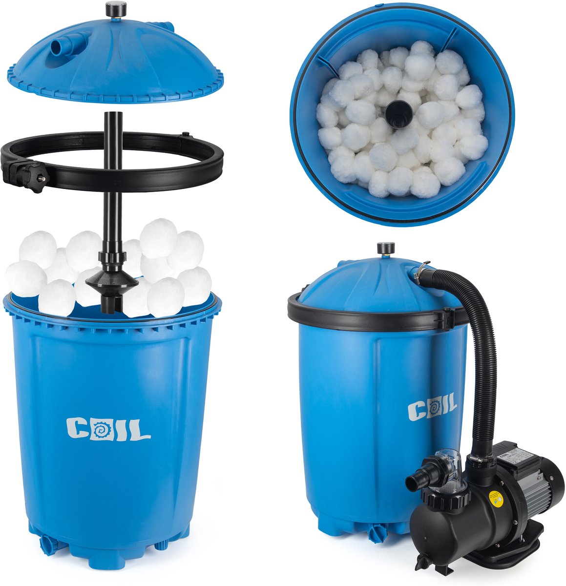 COIL Zandfilterpomp 8500 l/u (450W) – Zwembadpomp tot 33m³ – Zelfaanzuigende pomp - Inclusief Aqualoon filterballen 925g – Geschikt voor zand en filterballen