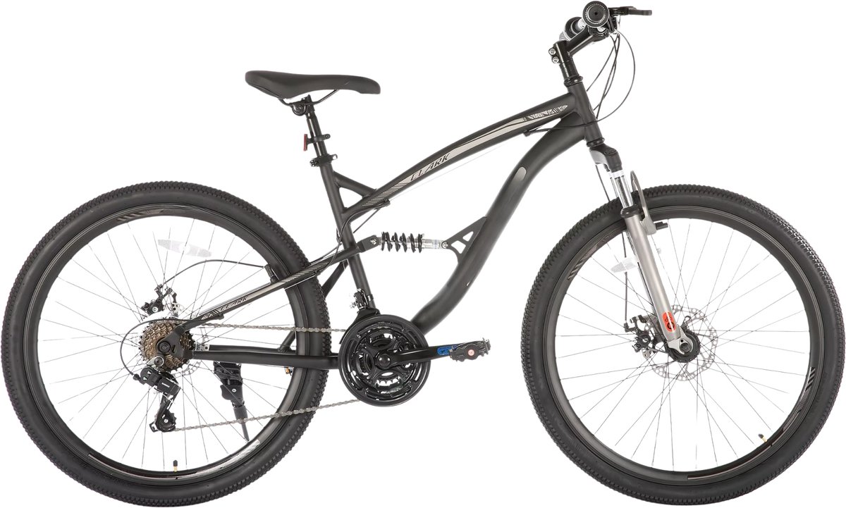 Happiq Mountainbike 61–66 cm – Voor volwassenen en studenten voor recreatief en sportief gebruik op terrein – Met 18 versnellingen en koolstofstaal frame – Zwart frame
