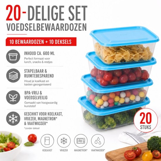 Tom Boîtes de rangement 600 Ml Transparent / bleu 20 pièces