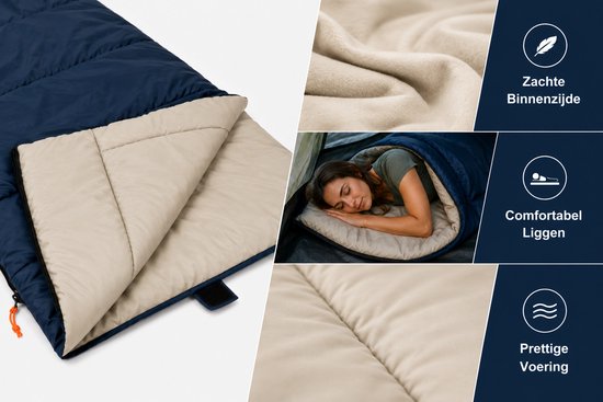 Zomerslaapzak Envelopmodel 190x80 cm - Comforttemperatuur 10°C - Lichtgewicht & Compact - Blauw - Ideaal voor Camping & Vakantie van Obelink — afbeelding 3