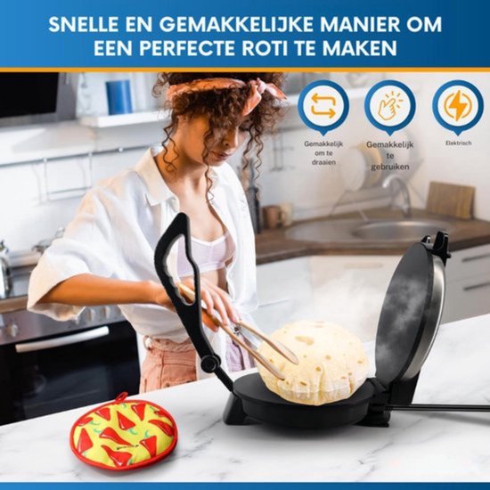 Thuys - Roti Maker 25.4 Cm - Met Gratis Rotin Afneembare Handgreep - Indiase Chapati - 1200W Warmer — afbeelding 3