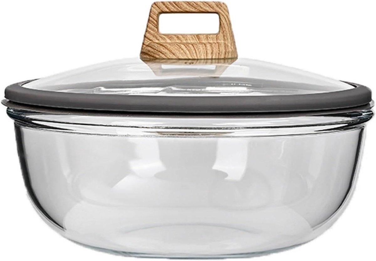 Glazen Deegkom - Rijskom Deksel - Deeg Laten Rijzen - Hittebestendig Borosilicaatglas - 6 Liter Inhoud - Transparant