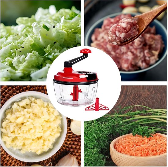 Handmatige Keukenrobot - Compacte Hulp - Snel Ingrediënten Snijden - Opvouwbare Handgreep - 18.5x18.5x2cm - Rood — afbeelding 5