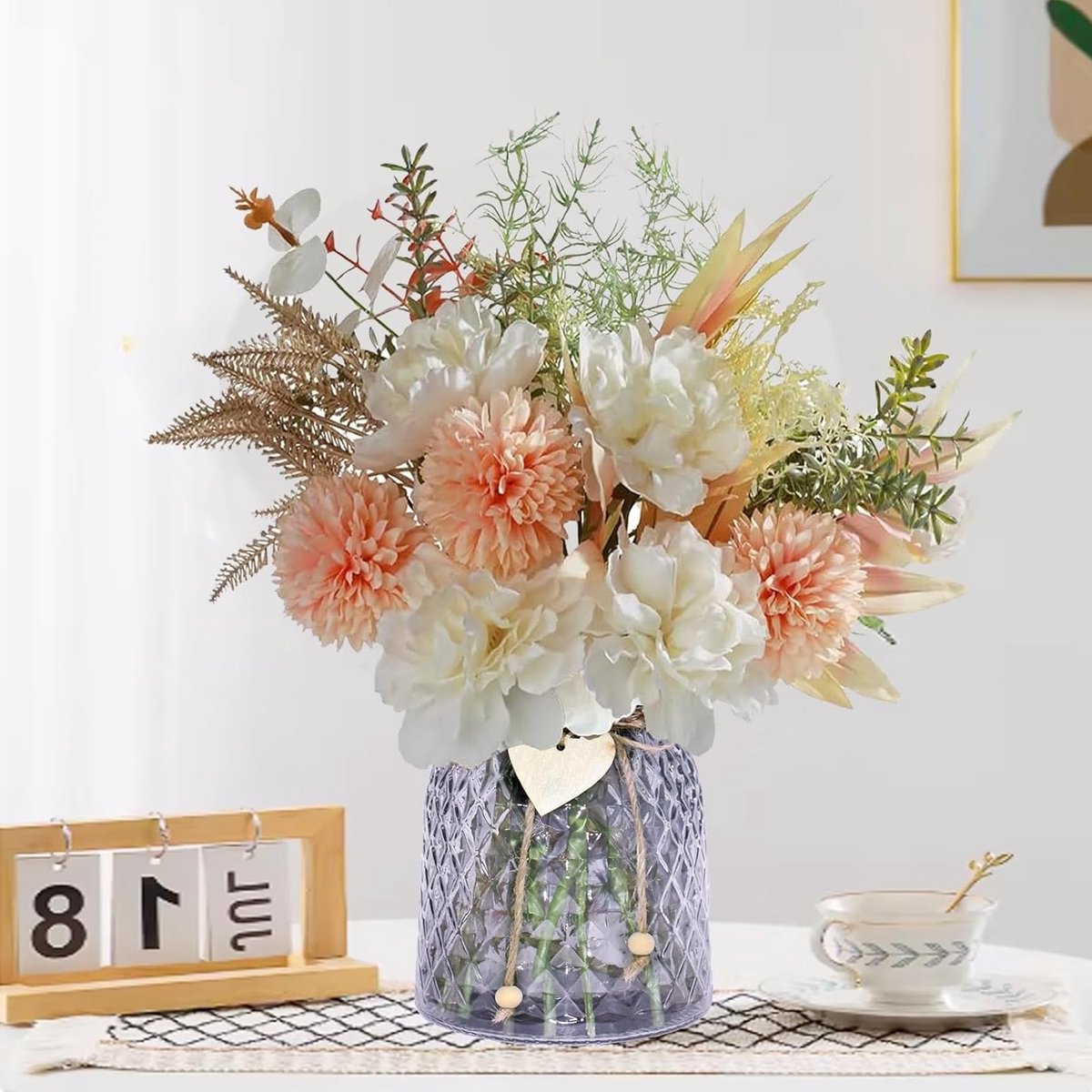 Kunstmatige Bloemen in Pot - Decoratieve Bloemen voor Woonkamer en Slaapkamer, Nepproducten voor Tafelversiering en Raamdecoratie - Inclusief Glazen Vaasje