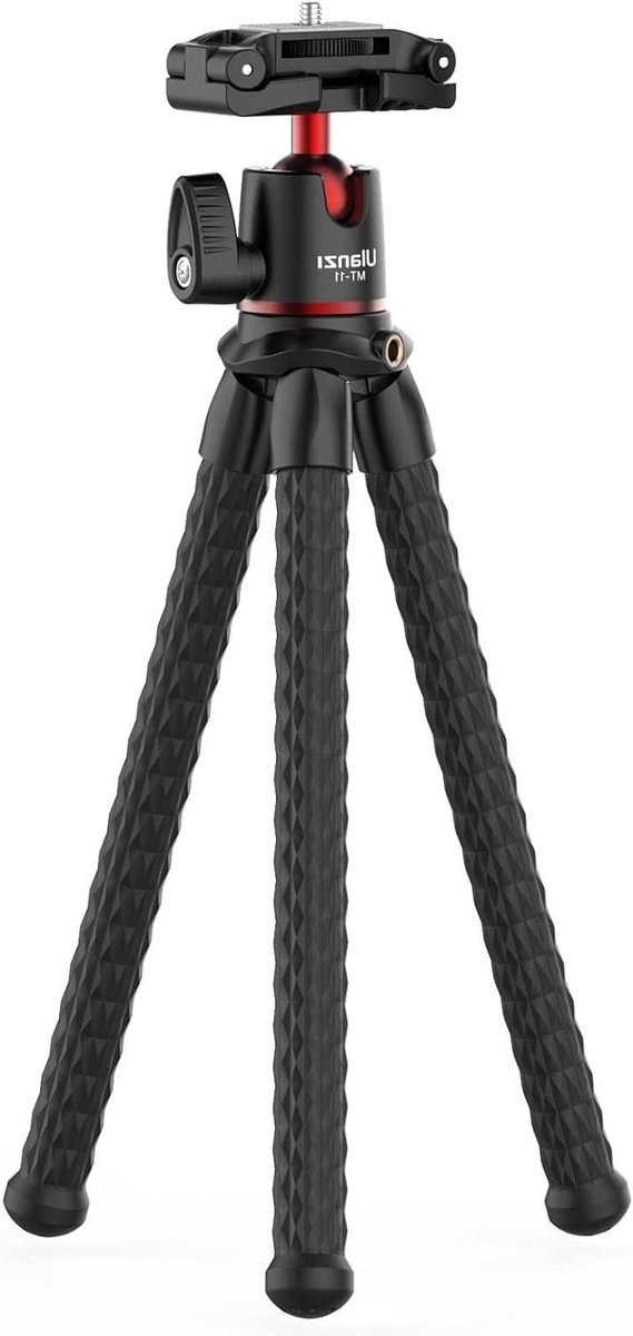 Flexibel Statief - Krakenstatief Desktop - Foto Video - Verstelbare Kogelkop - 31 cm Gevouwen - Zwart