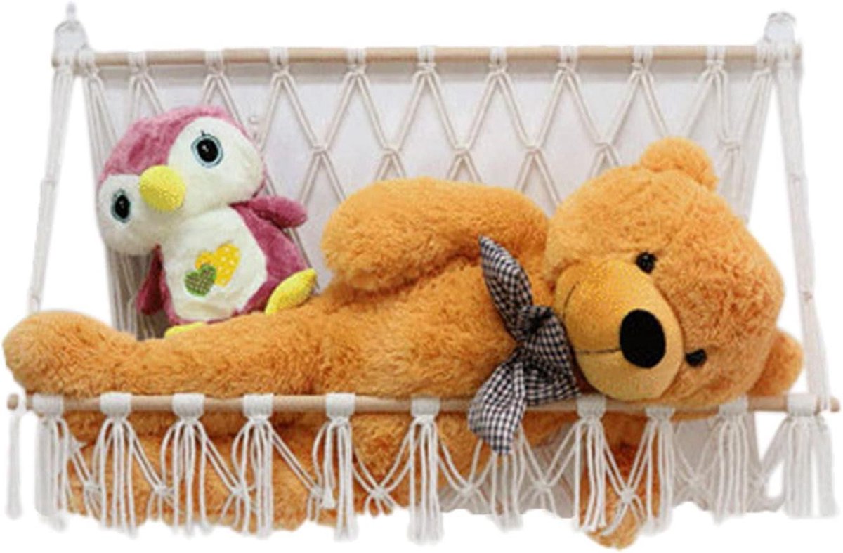 Hangmat Speelgoed - Opberger Knuffels - Ruimte Besparen - Stijlvolle Macramé - 100 x 60 cm - Beige