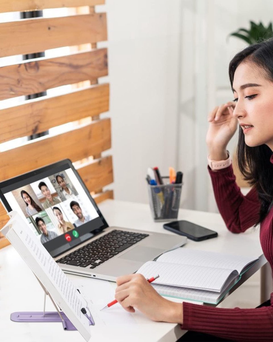 Multifunctionele Verstelbare Boekensteunen voor Studie, Kookboeken, iPad en Notities - Milky White en Paars
