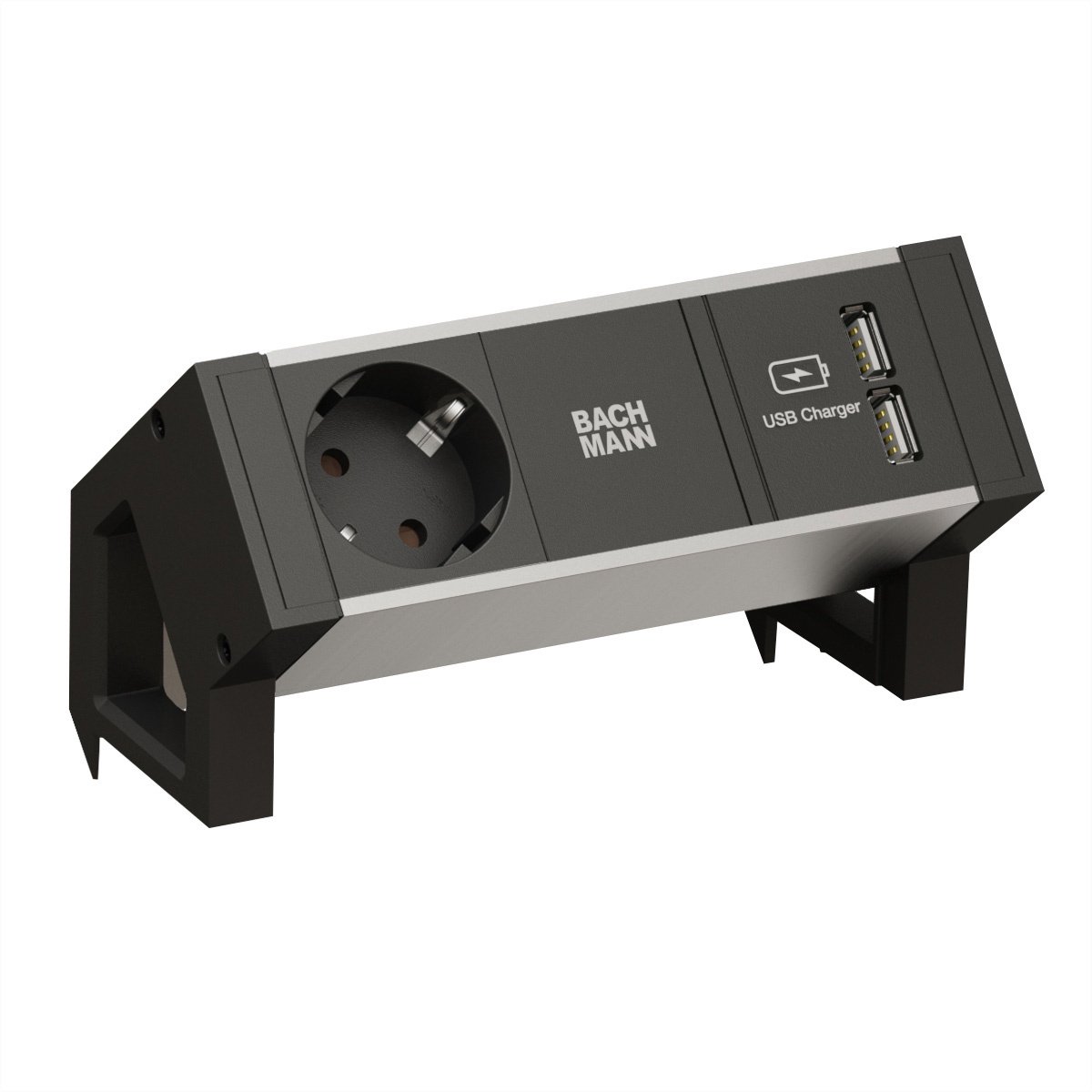 BACHMANN DESK2 ALU ZWART 1x geaard stopcontact 1x USB oplader GST18