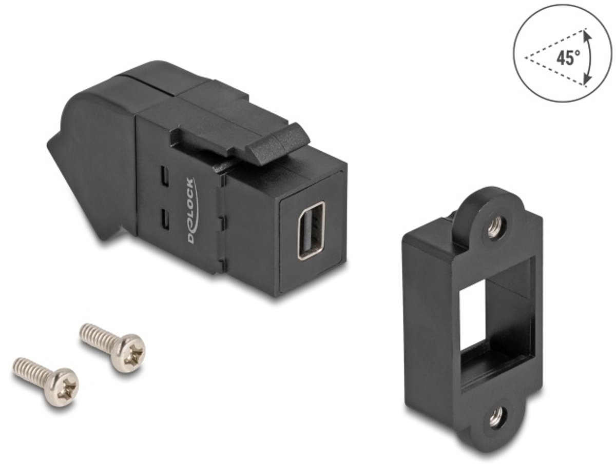 Delock Keystone Module Mini DisplayPort panel mount female to DisplayPort female 45° angled 8K 30 Hz black