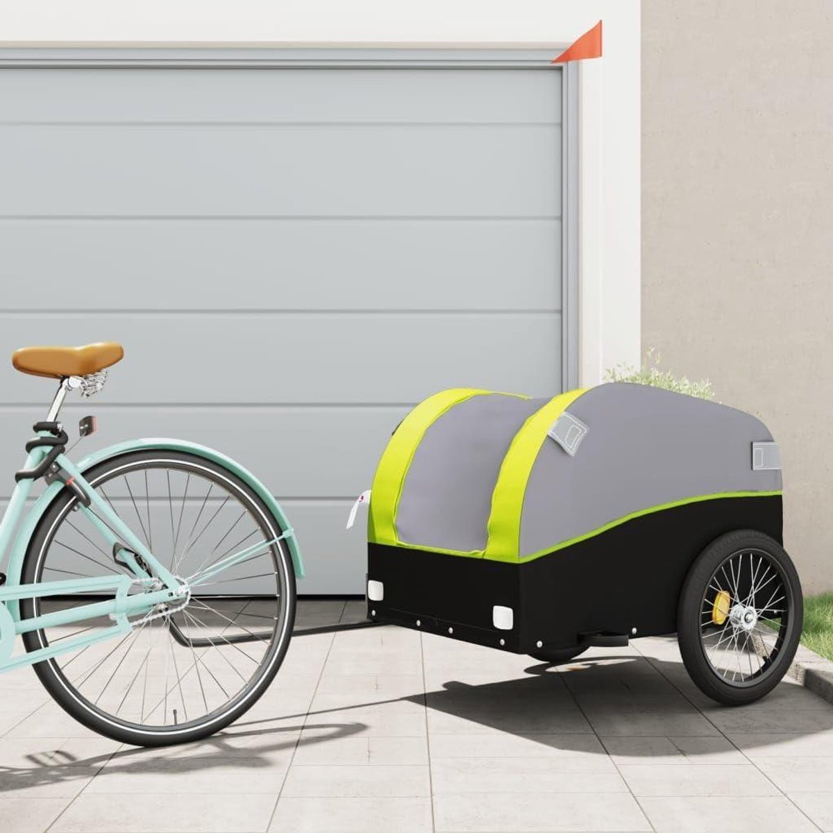 Fietskar - Transportkar Aanhanger - Goederen Vervoeren - Robuust IJzeren Frame - 45 kg Laadvermogen - Zwart Groen
