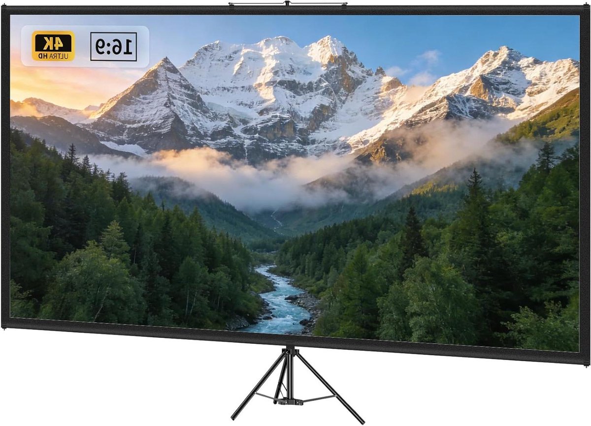 Projectorscherm met standaard - Draagbaar scherm - Thuisbioscoop creëren - Kreukvrij HD-scherm - 90 inch 16:9 - Wit