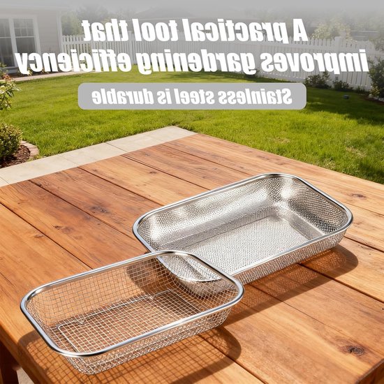 Set van 2 Tuinzeven met Grove Gaas en Geperforeerde Vierkante Mand voor Grond en Steen, Perfect voor Zeven en Filtreren van Tuinaarde — afbeelding 5