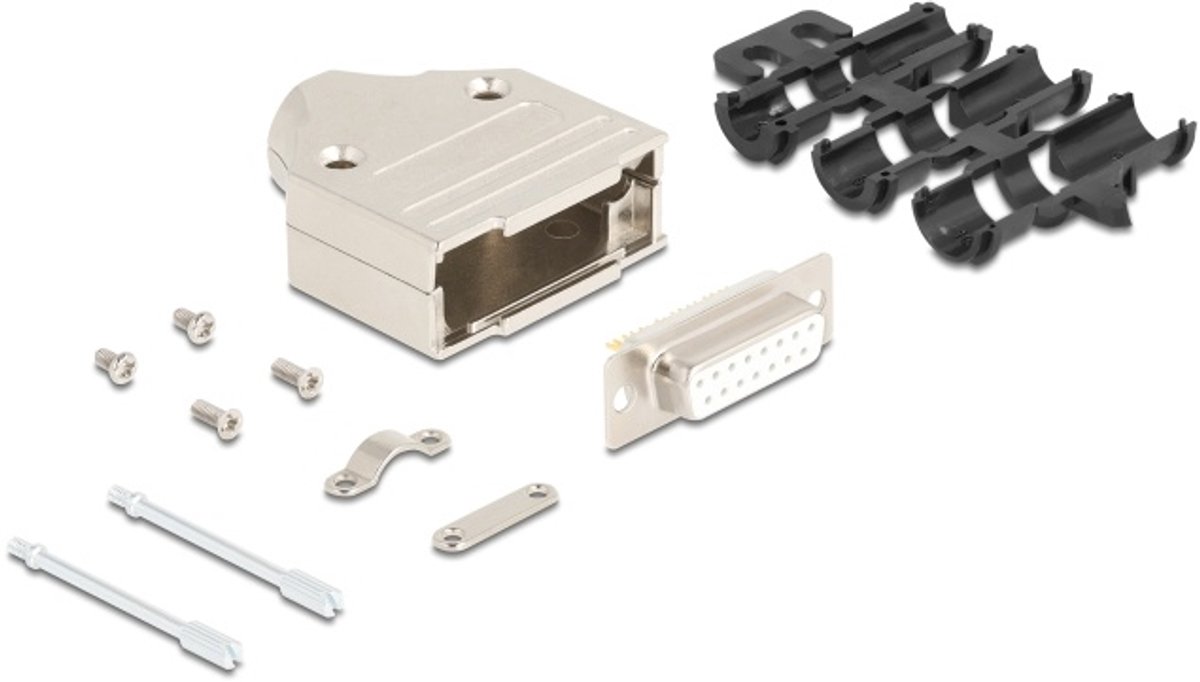 Delock Sub-D connector housing 15 pin metal including female connector and mounting material