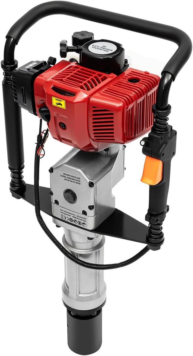 Benzine paalrammer - Hekpaal driver - Palen plaatsen - 52cc tweetakt motor - 34x26x74cm - Zwart rood