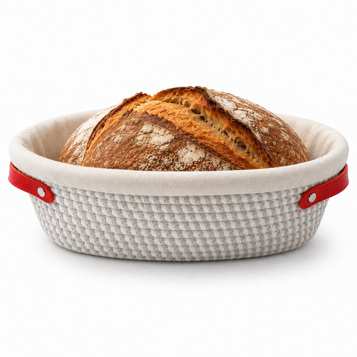 Bangosa Rijsmand Ovaal 26 cm - Rijsmandje voor Broodbakken - Zuurdesem Banneton – Ademend Katoen - Brood Bakken - Wasbaar – Voor 750-900g Deeg - Grijs/Wit