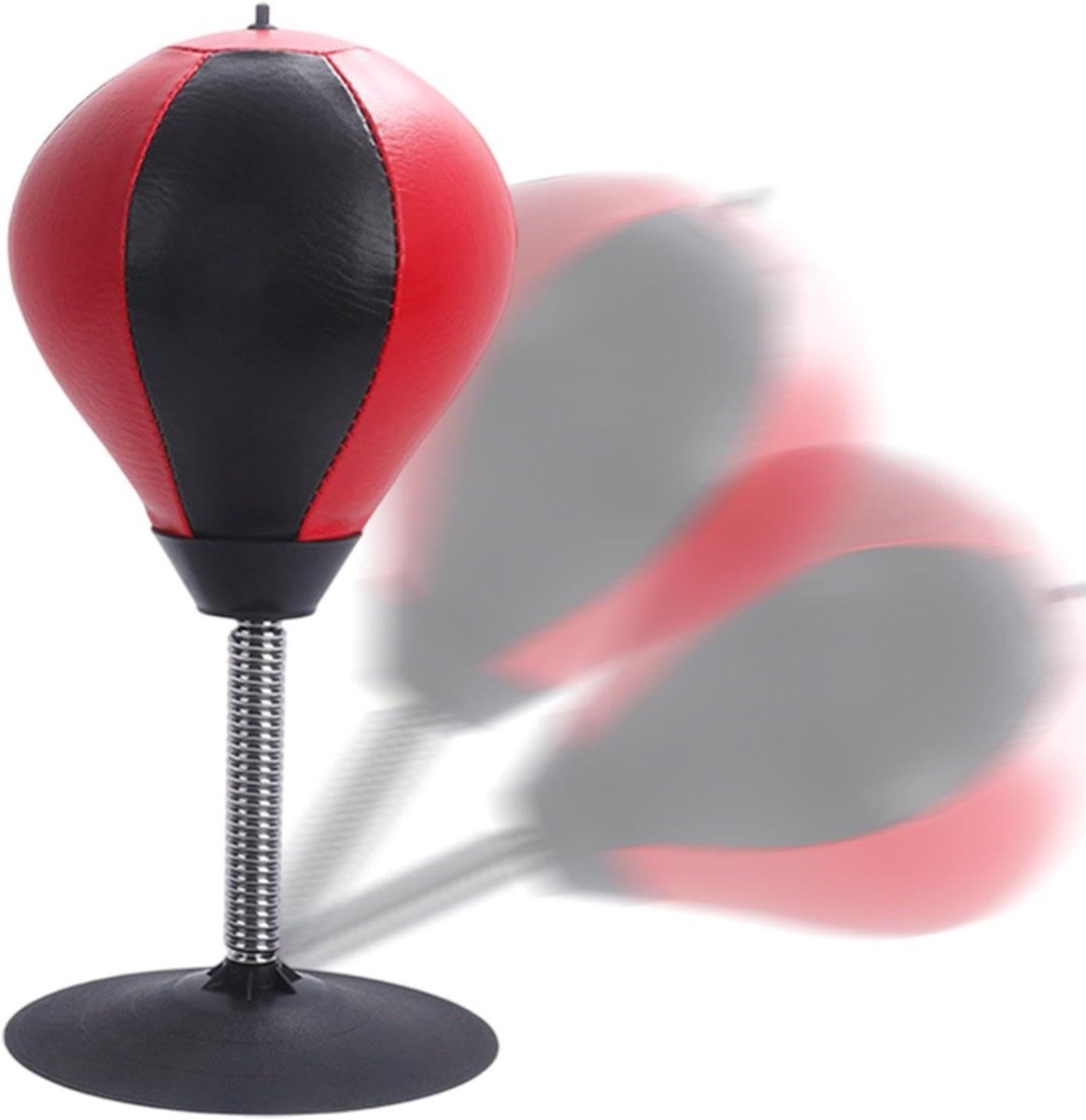 Desktop Bokszak - Zuignap Boksbal - Stress Ontladen - Eenvoudige Bevestiging - 37 cm Hoog - Zwart en Rood
