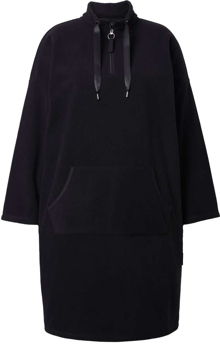 Ulla Popken Dames - Loungewear-fleece jurk opstaande kraag lange mouwen - Zwart - Maat 46+