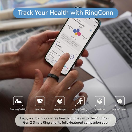 Slimme Ring - Gezondheids Tracker - Slaap Monitoren - Geen Abonnement - 12 Dagen Batterij - Mat Zwart — afbeelding 4