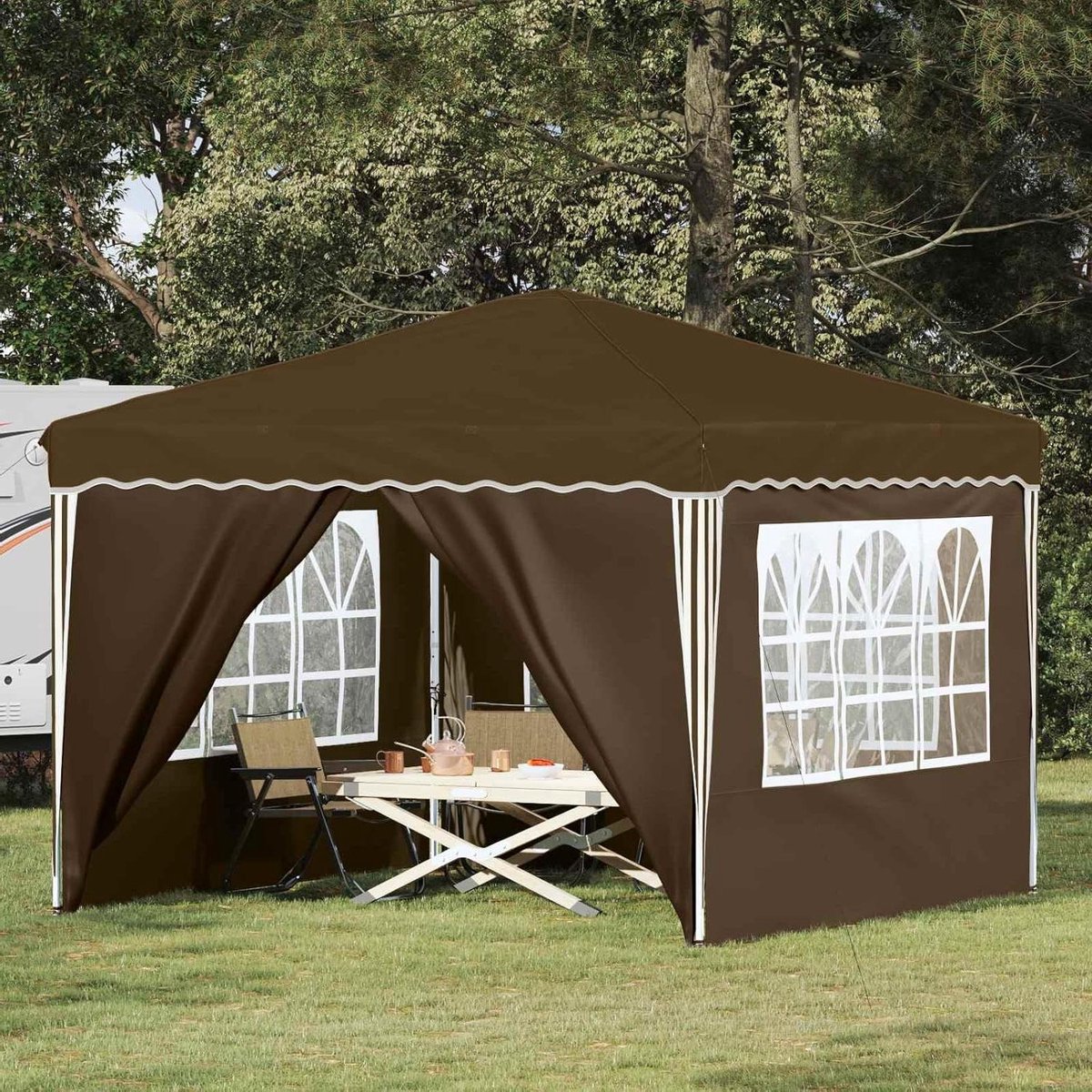 Pop-up Partytent - Feesttent Paviljoen - Buitenfeesten Organiseren - Waterdicht Met Zijwanden - 288 x 288 x 245 cm - Taupe