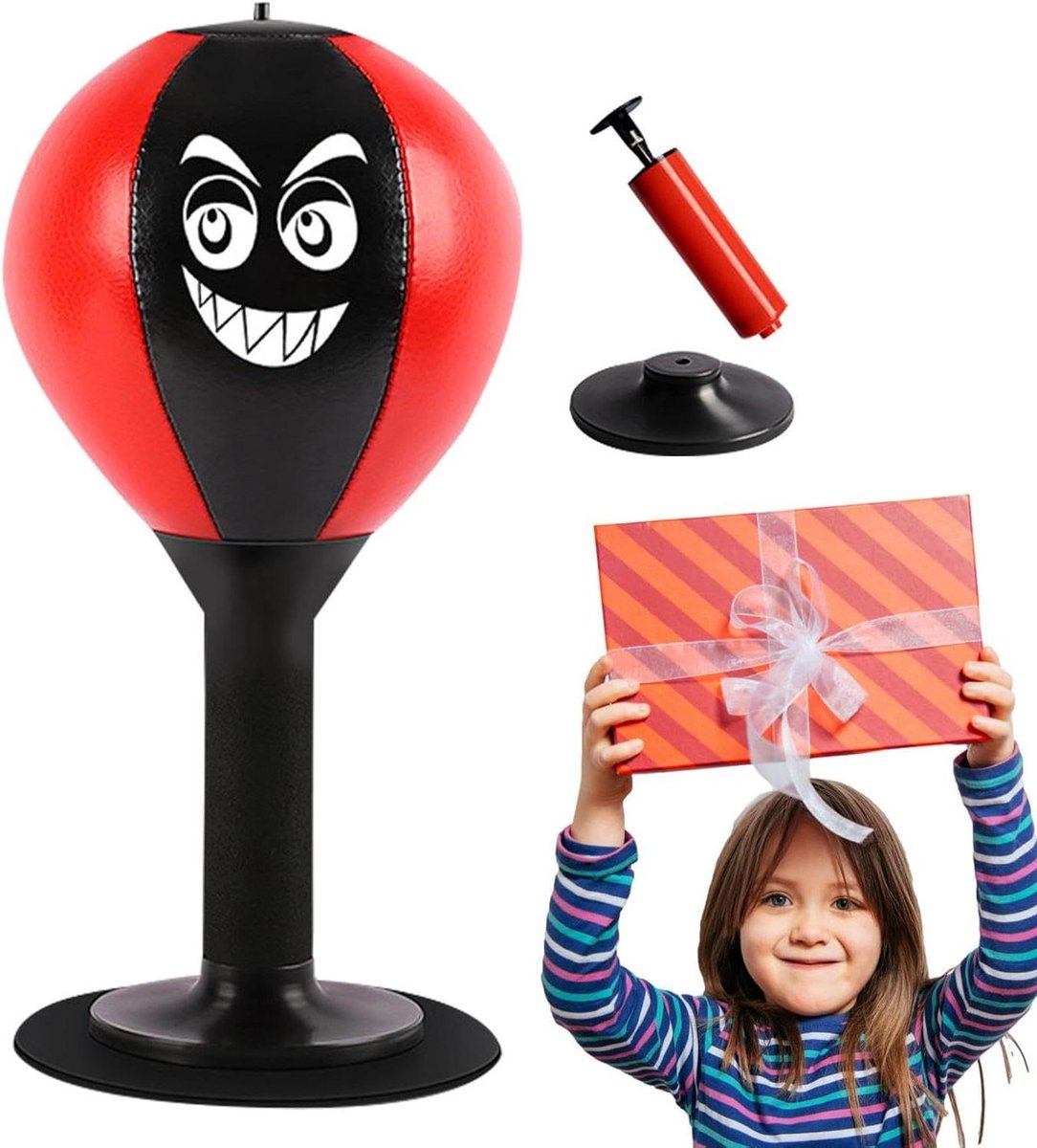 Staande Boksbal - Bureau Bokszak - Stress Verminderen - Zuignap Bevestiging - 37 cm Hoog - Zwart
