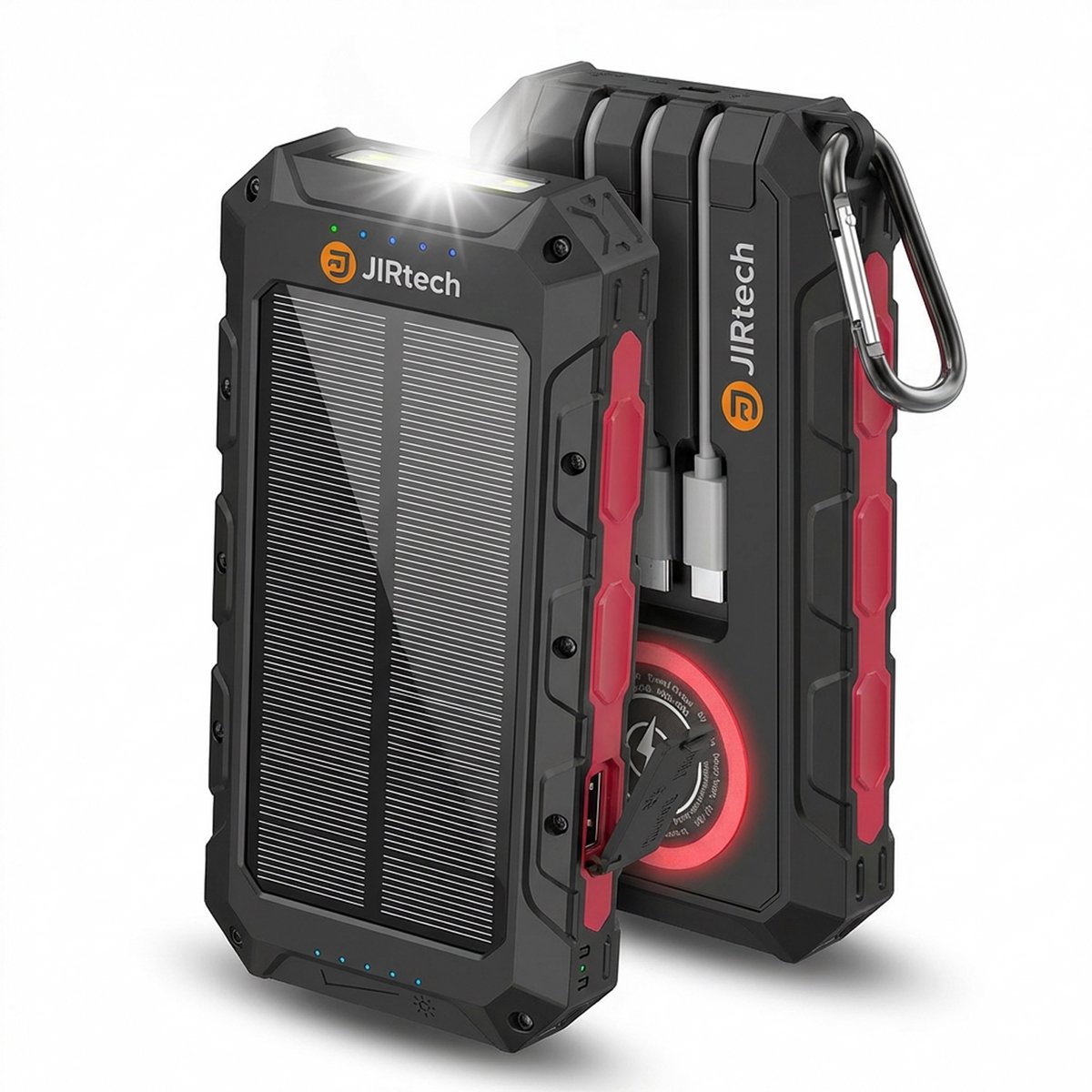Bol.com JIR Tech® - Solar Powerbank 30 000 mAh - Ingebouwde kabels - Solar Charger - Powerbank Zonneenergie - Draadloos opladen ... aanbieding