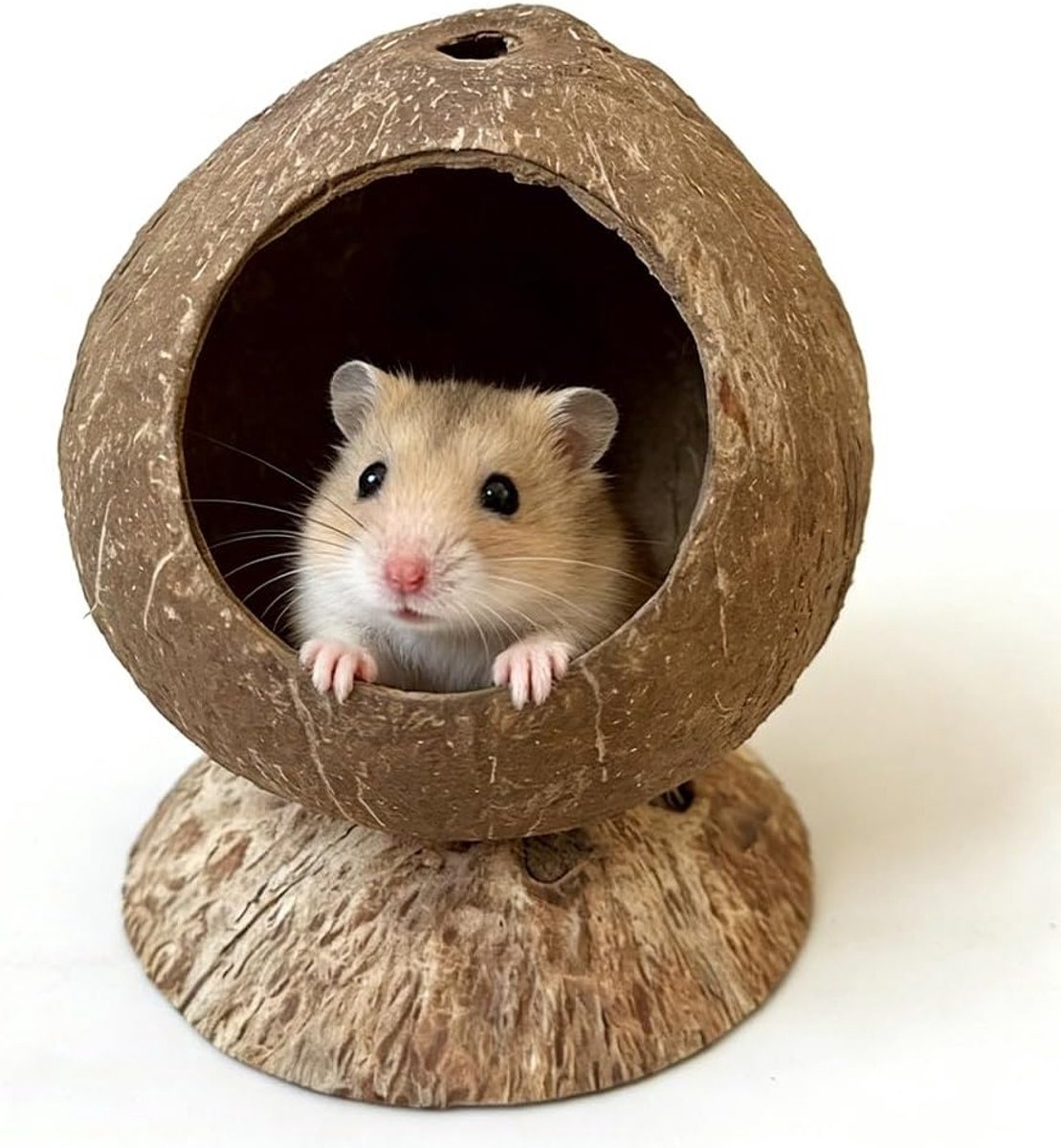 Hamsterhuis in de vorm van een kokosschaal met opening van 7 cm voor kleine huisdieren zoals egels, gerbils en konijnen
