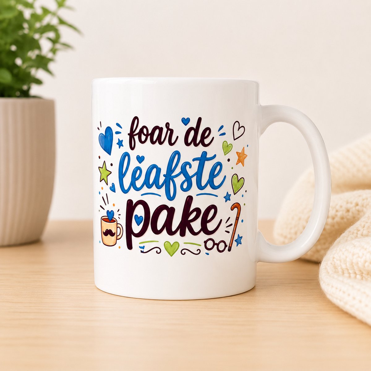 Foar De Leafste Pake Mok – Friese Mok met Tekst – Cadeau voor Pake – Keramische Koffiemok 325ml – Vaatwasserbestendig