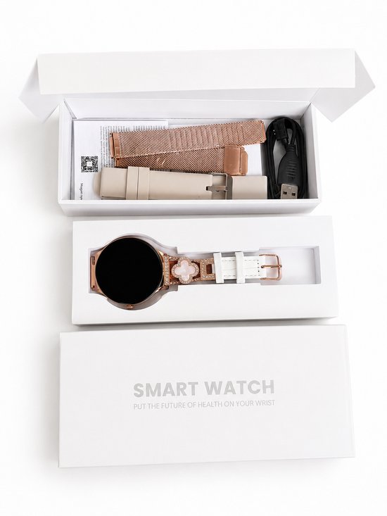 Hibousee Smartwatch voor Dames met Bluetooth Bellen, Gezondheid & Fitness Tracker – Stappenteller, Hartslagmeter, Slaapmonitor – iOS & Android - Incl 3 bandjes