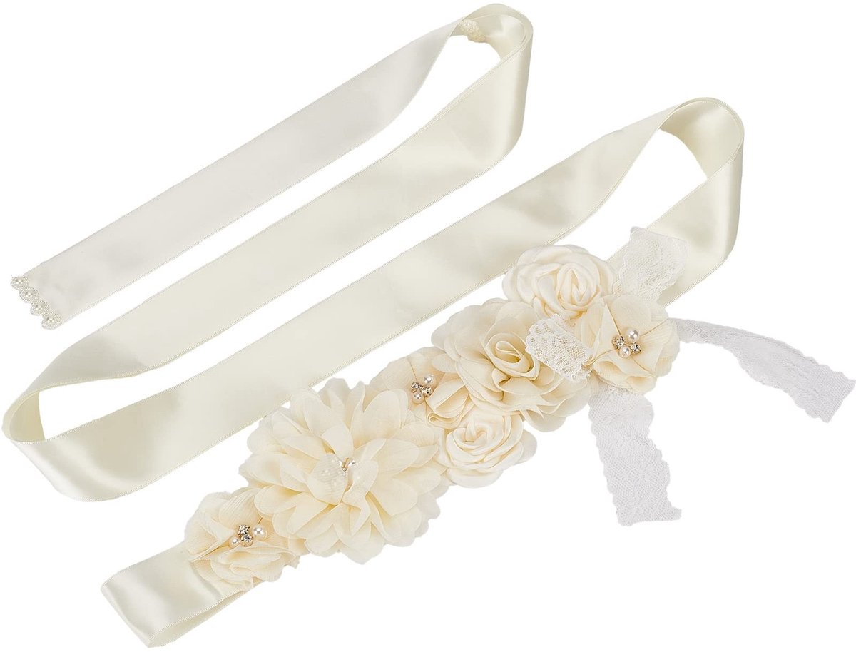 Allecto - Bruidsriem - Moderne Satin Riem - Luxe Bruidsmode - Kant - Perfect voor Bruiloft - Verstelbare maat - Elegante uitstraling