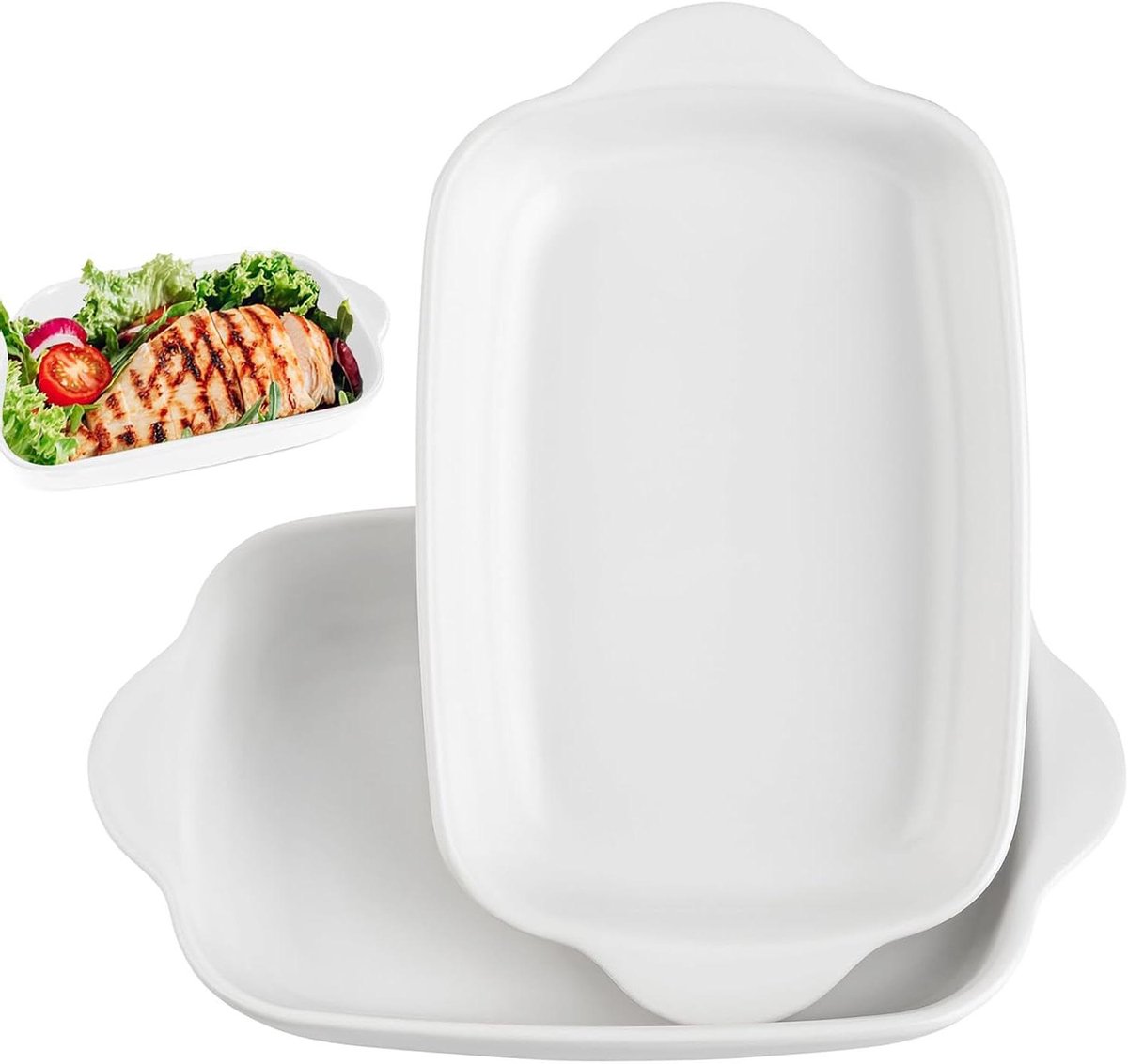Keramische Ovenschaal - Bakvorm Set - Bakken en Braden - Met Handgrepen - 232 cm - Wit