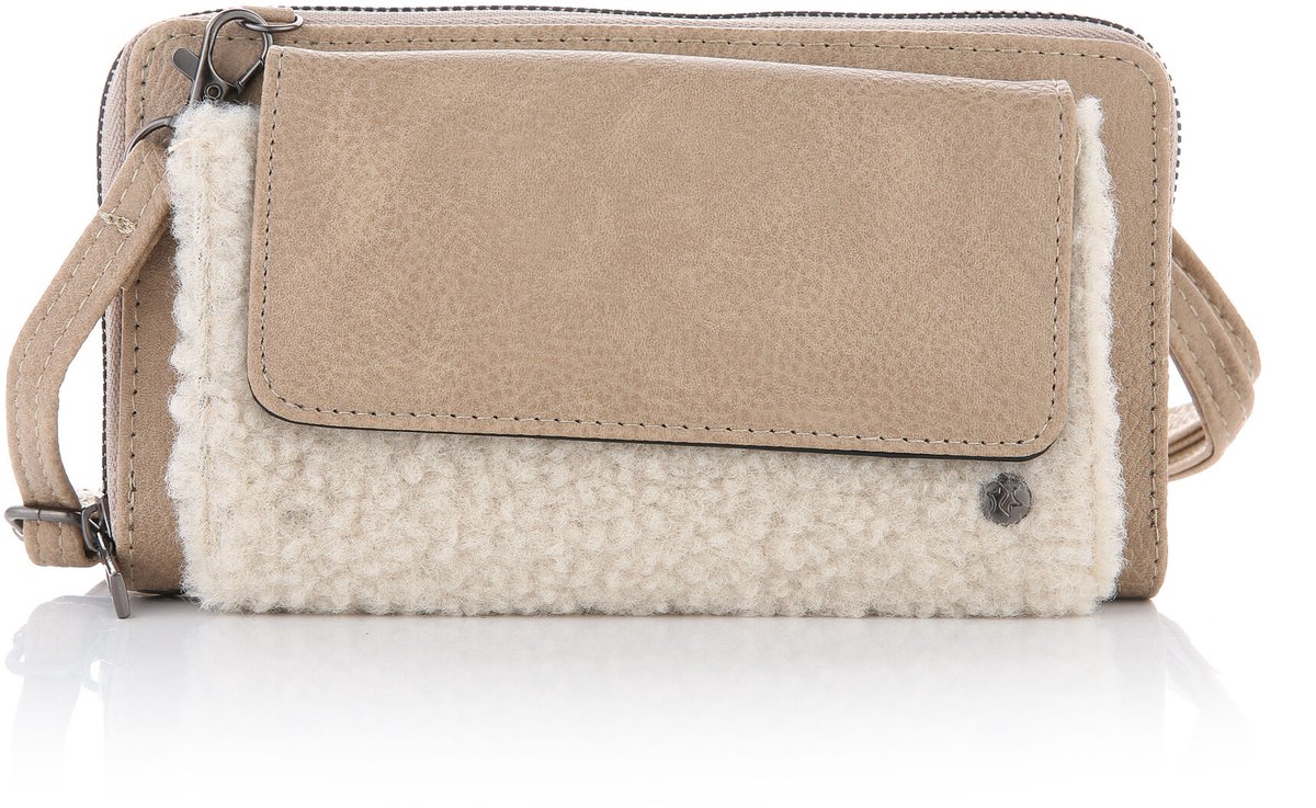 She life style - beige teddy crossbody portemonnee met een speciaal vak voor je telefoon - Beige